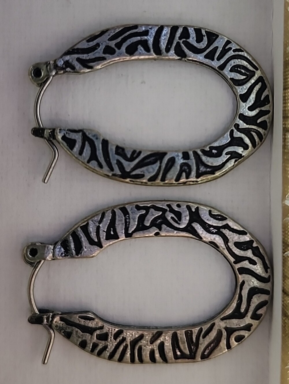 Impressions Silver-Tone Zebra Pattern Oval Hoop Earrings